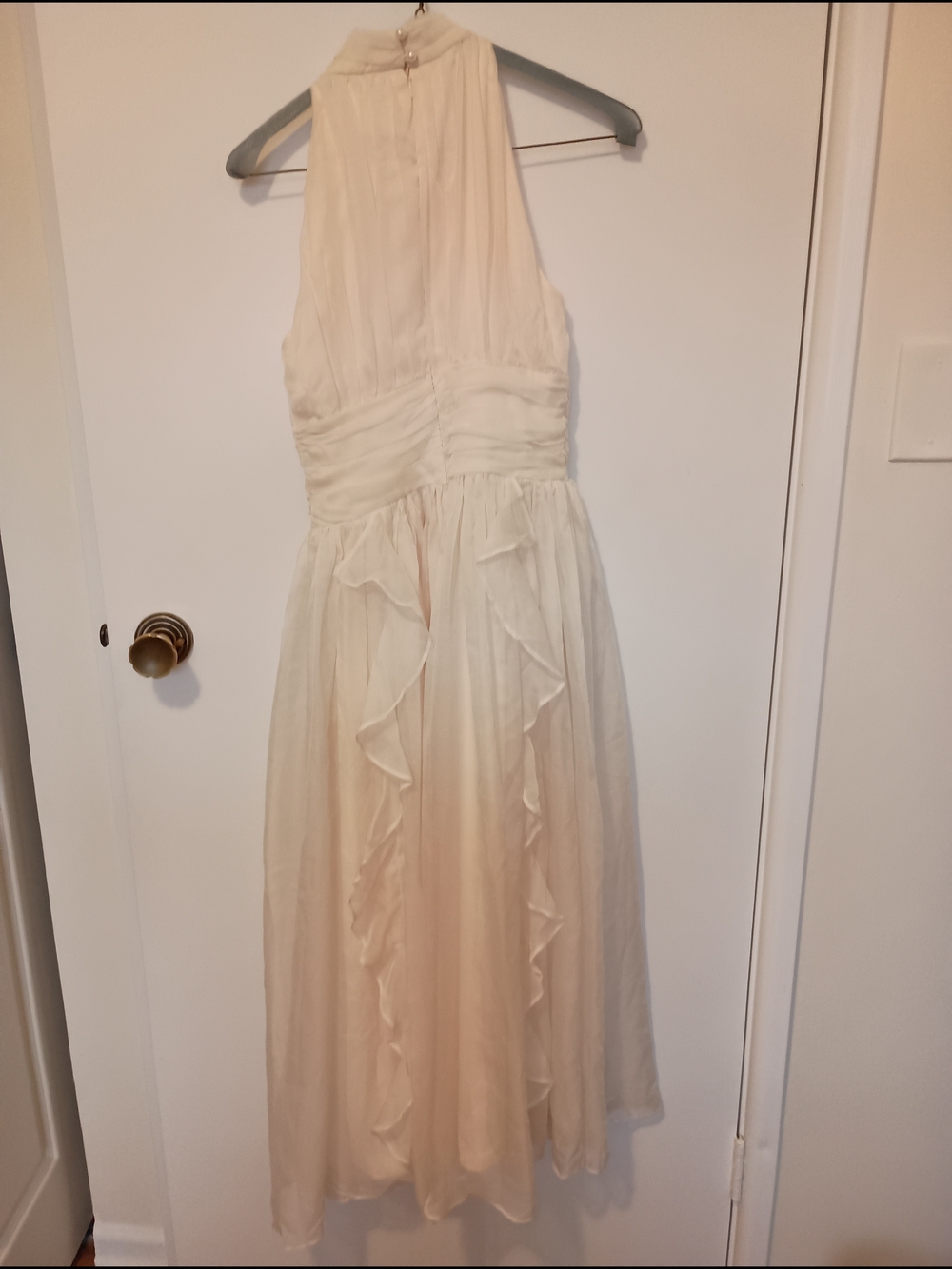Ivory Halter Midi Dress with Ruffle Front